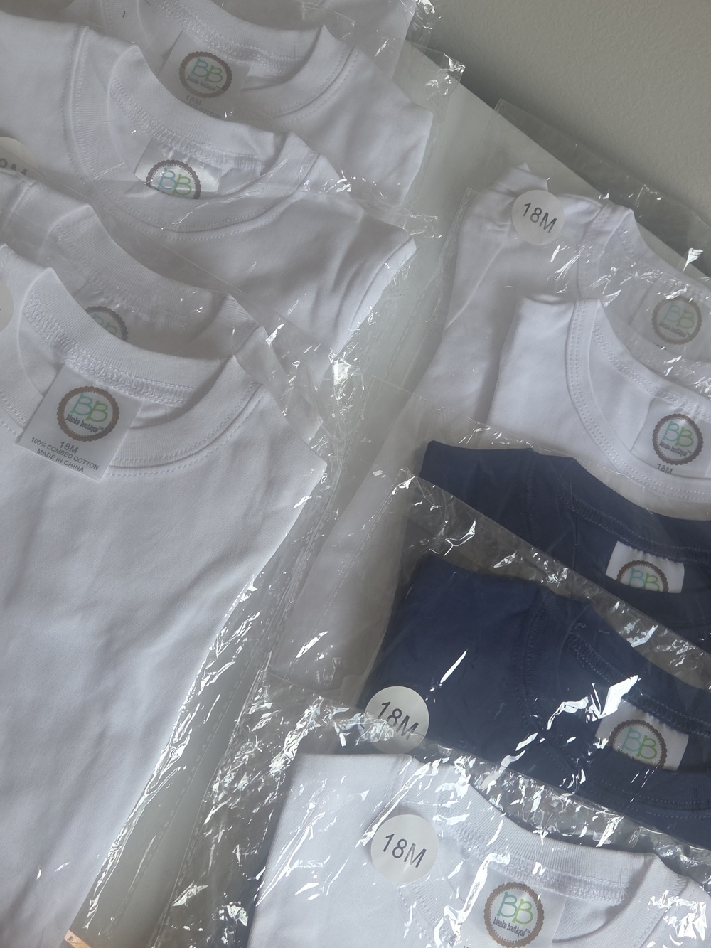 NEW Bundle Of 10  White & Navy Short Sleeve Tee Pack - 18 Month Blanks Boutique